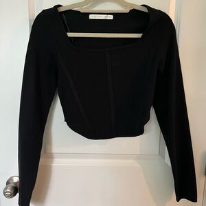 Altar'd State Black Fitted Long Sleeve Crop Bodysuit